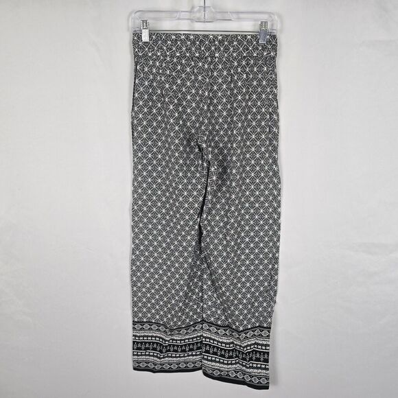 Artisan NY Pants Women's Small Black White Diamond Pattern Wide Leg Drawstring - Picture 6 of 11